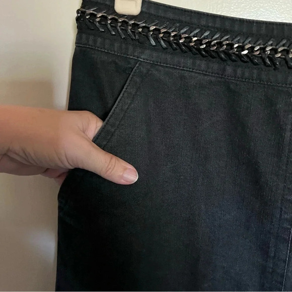 Lafayette 148 New York Black Denim Skirt Chain Belt Detail Size 10 - Picture 4 of 8